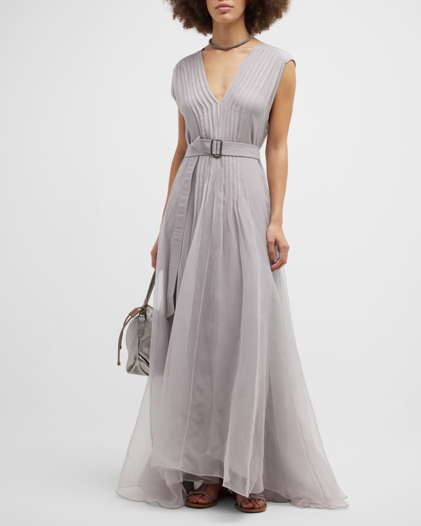 Brunello Cucinelli Monili-Strap Silk Chiffon Maxi Dress