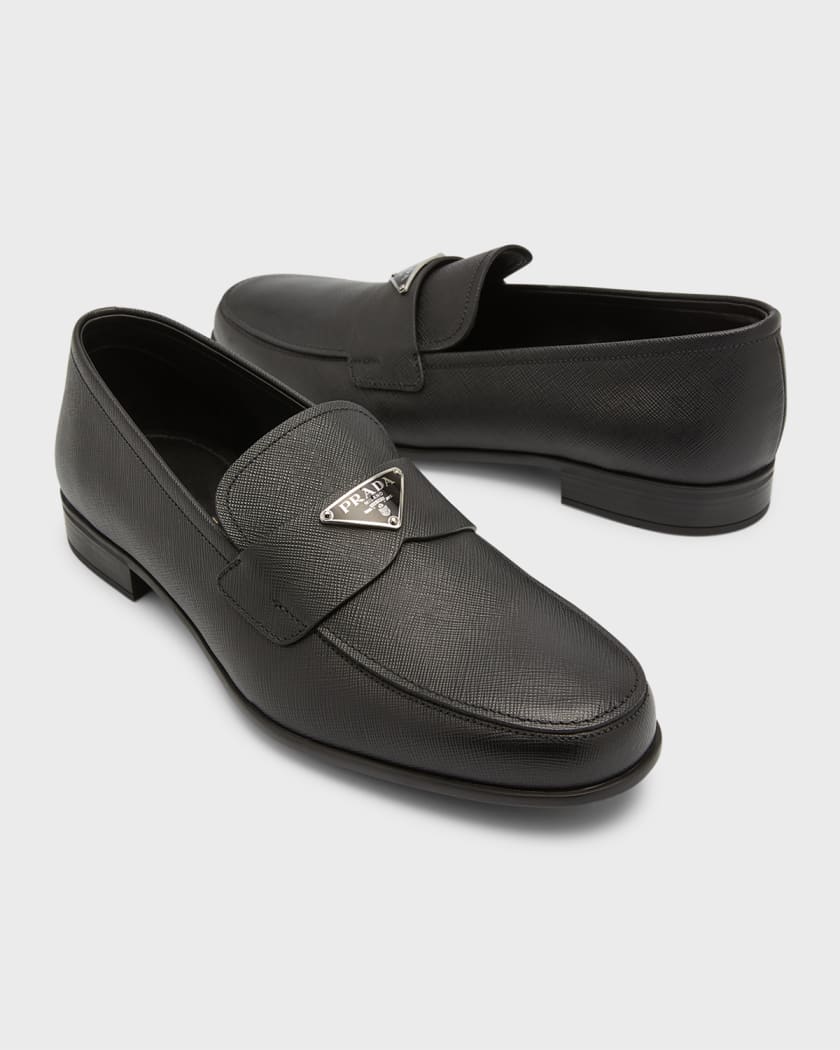 Prada Men's Triangle Logo Saffiano Leather Loafers | Neiman Marcus