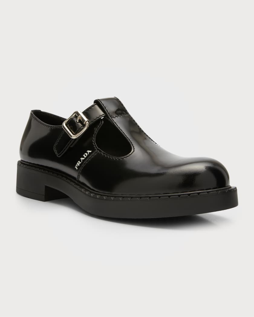 Prada Men's T-Strap Brushed Leather Mary Jane Shoes | Neiman Marcus