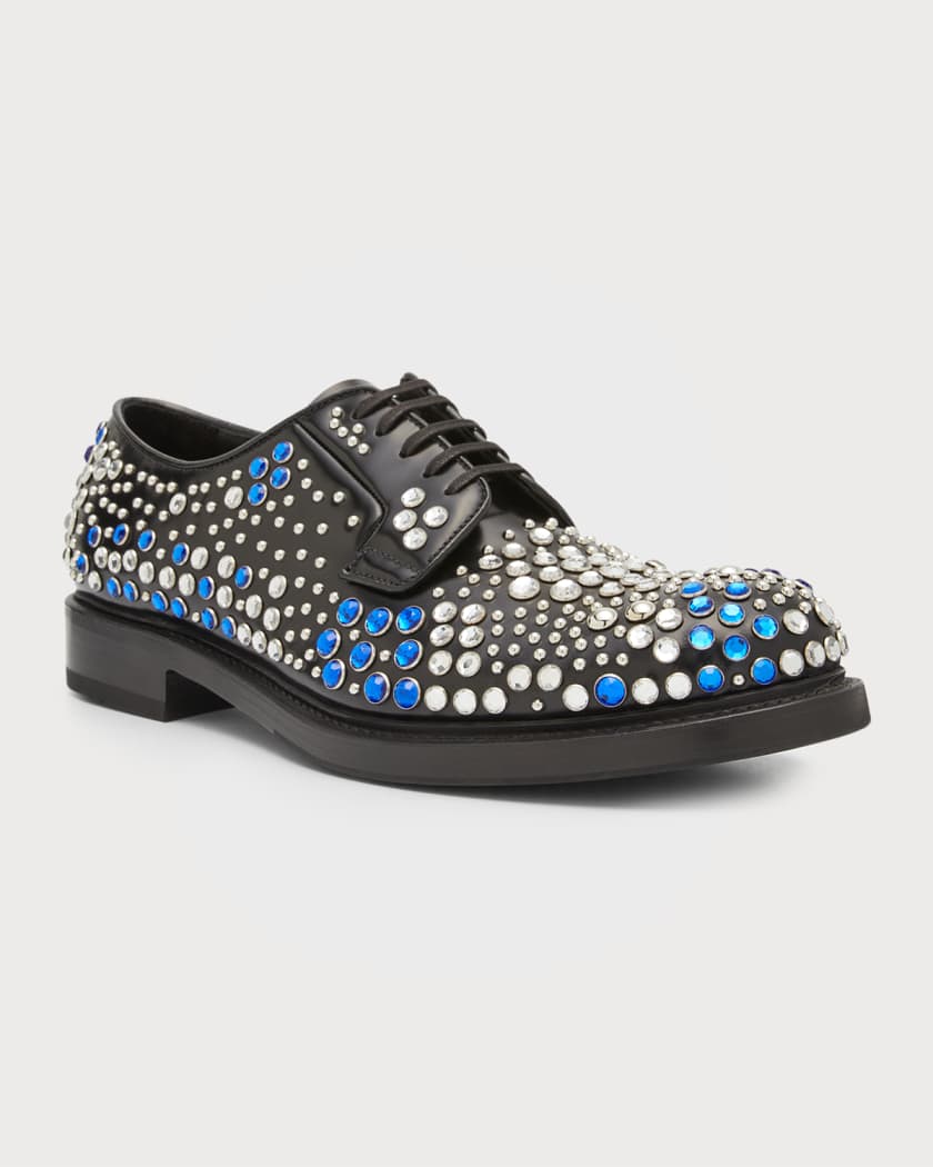 Prada Men's Leather Derby Shoes with Studs and Rhinestones | Neiman Marcus