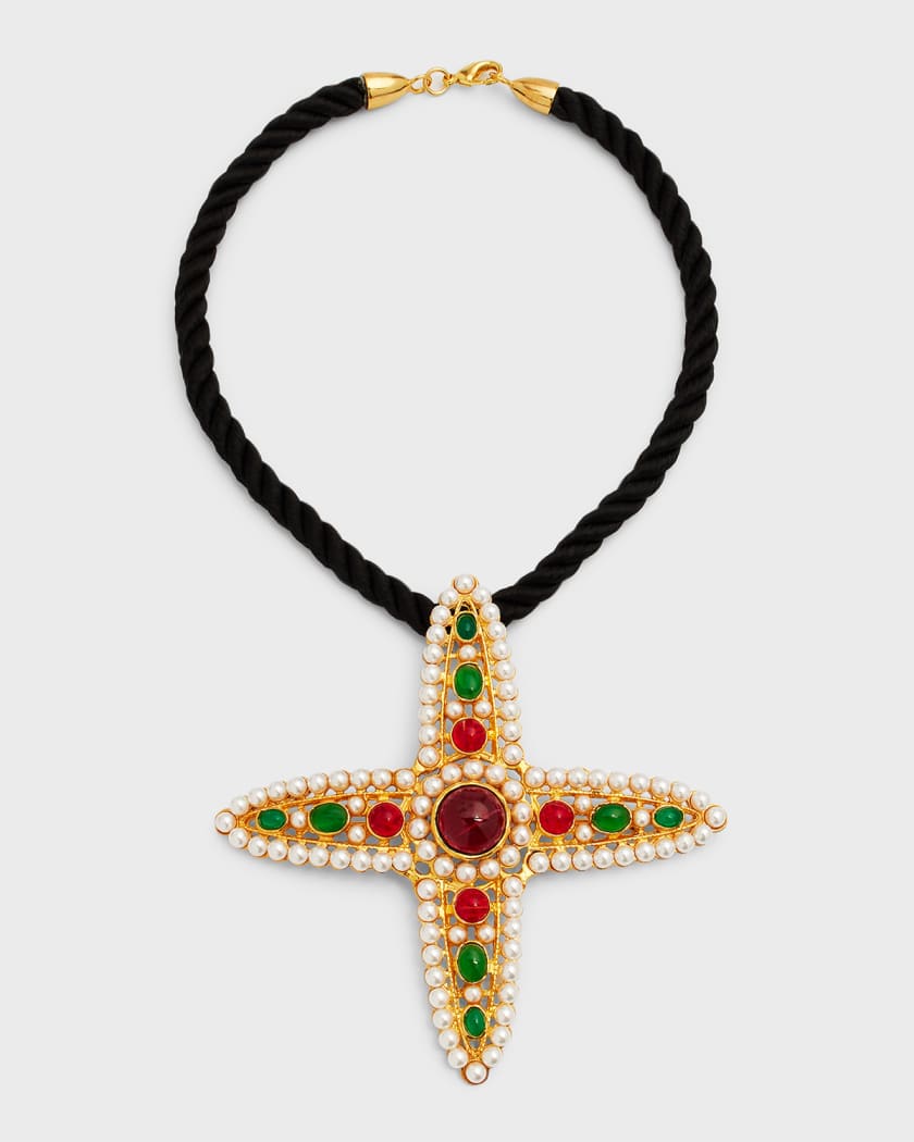 Kenneth Jay Lane Multicolored Cross Pendant Necklace