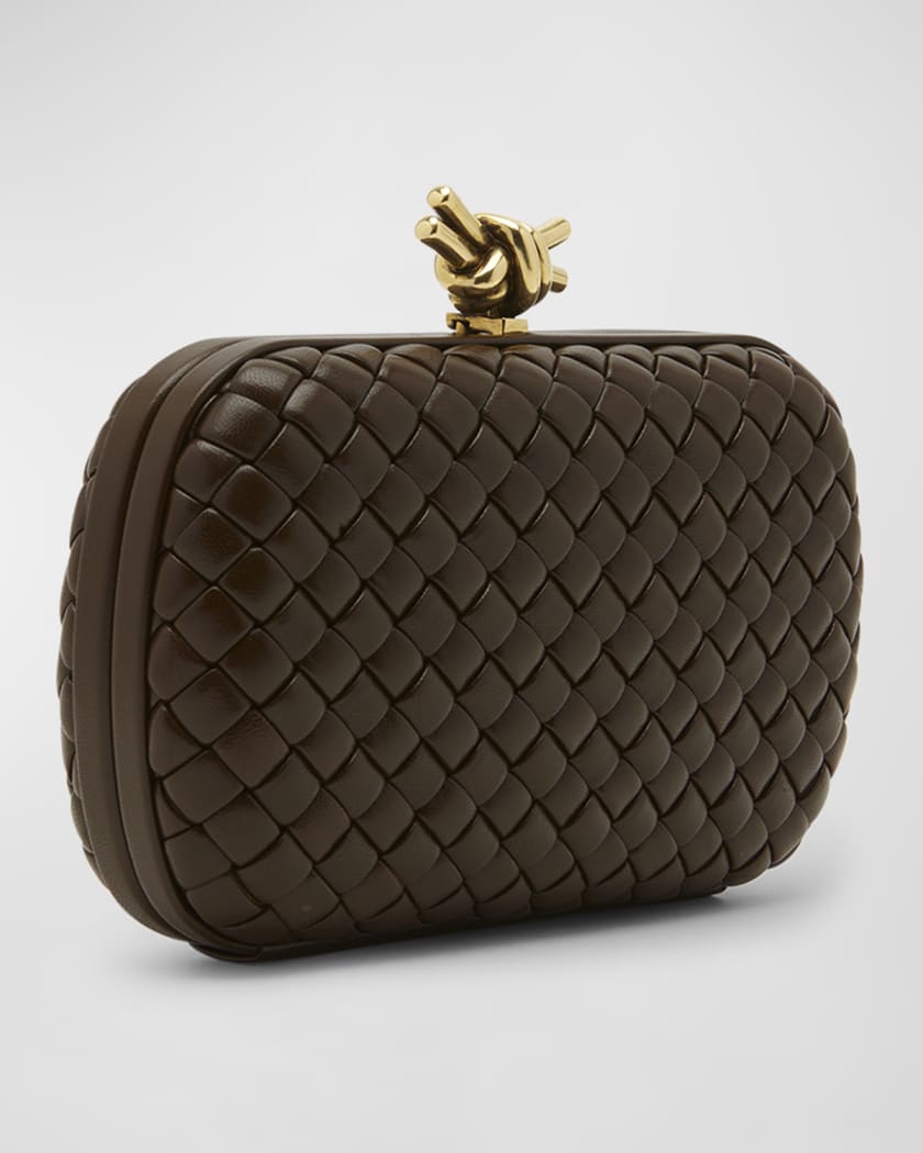 Knot Metallic Leather Clutch in Gold - Bottega Veneta