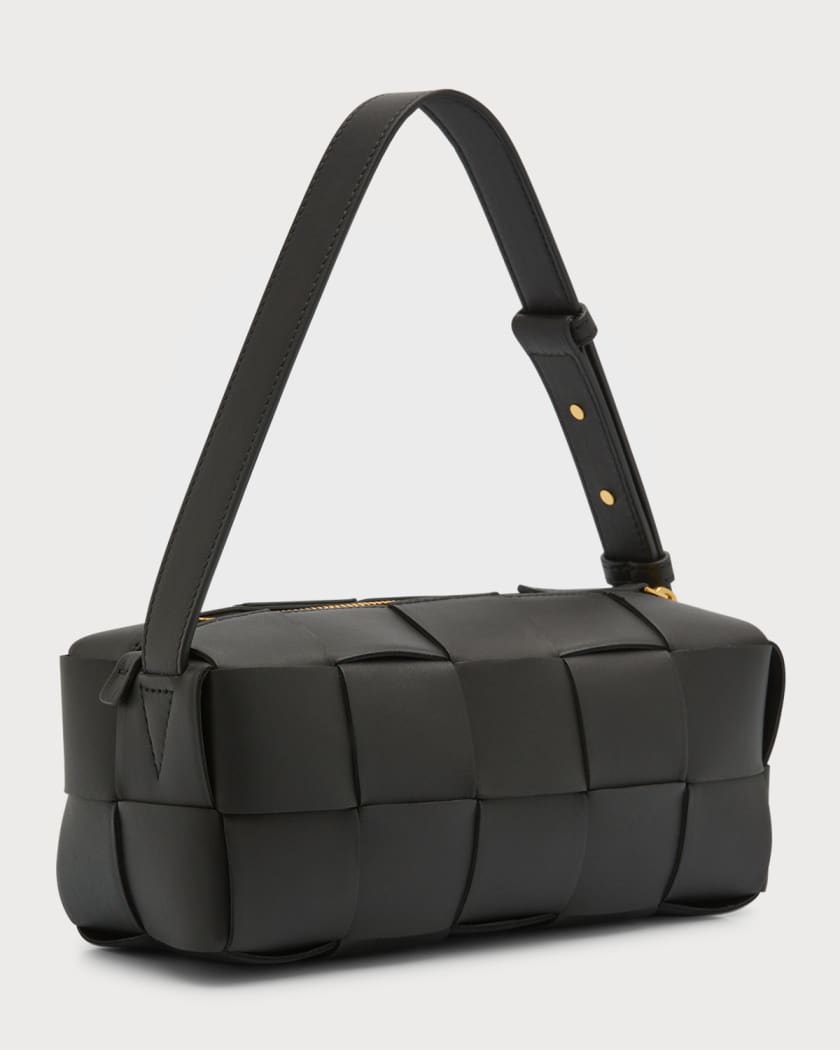 Bottega Veneta Brick Intrecciato Leather Shoulder Bag Black-Gold