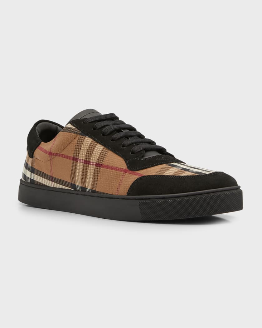Vintage check cotton and nubuck sneakers clearance