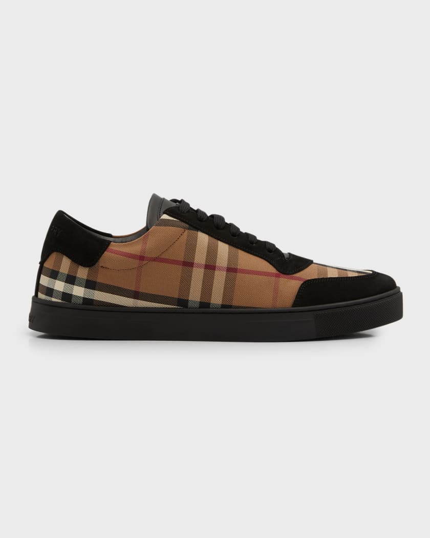 Vintage Check Cotton and Suede Sneakers in Birch Brown - Men