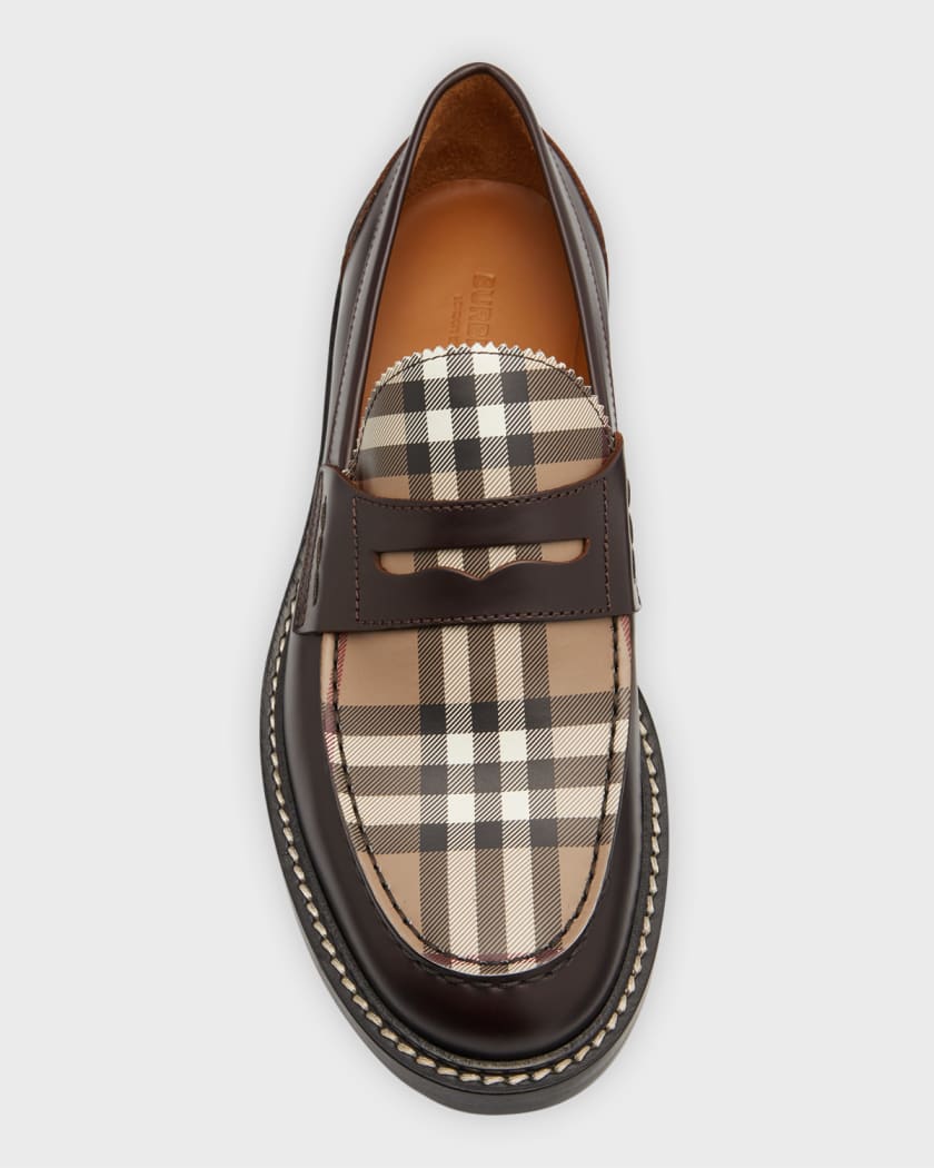 Burberry Men's Vintage Check Panel Leather Penny Loafers | Neiman Marcus