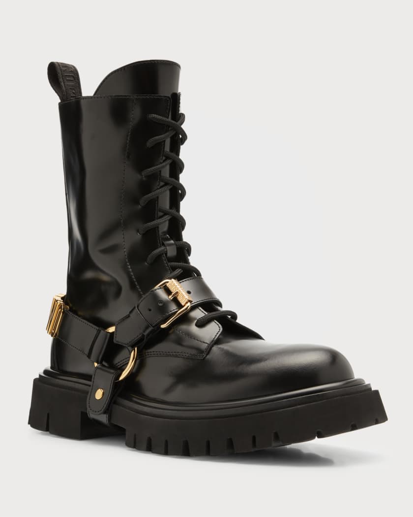 Moschino Men s Lug Sole Leather Combat Boots Neiman Marcus