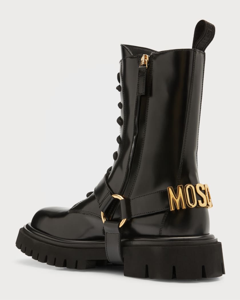 Moschino Unisex Military Patchwork Combat Boots