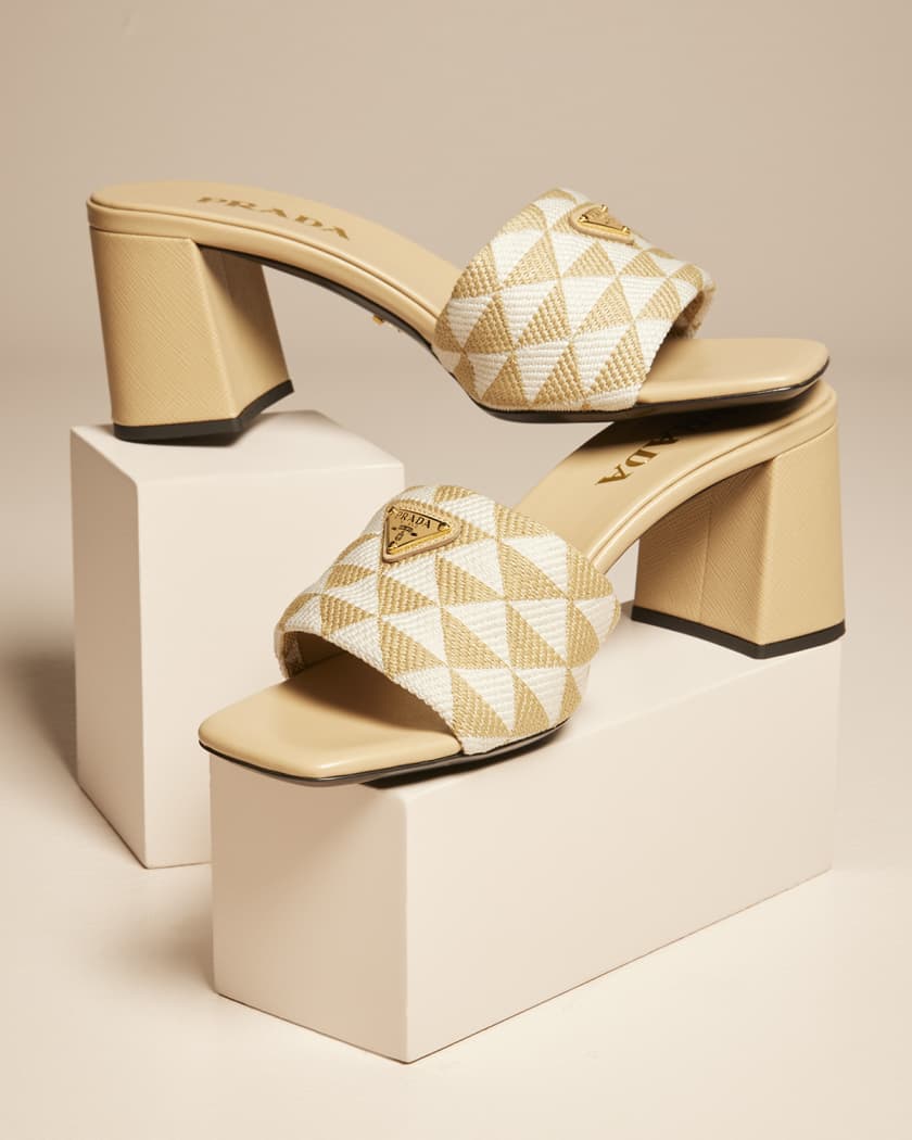 Prada Triangolo Jacquard Flat Slide Sandals | Neiman Marcus