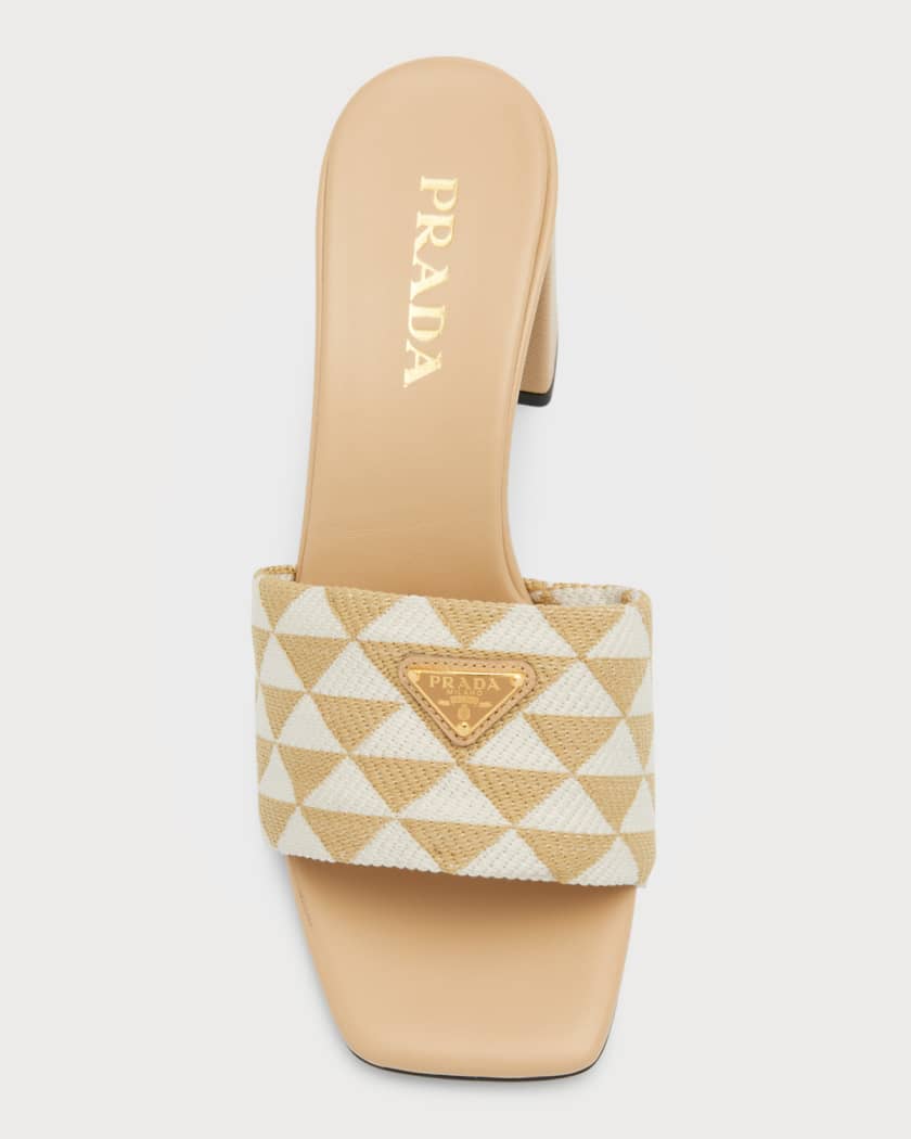 Prada Women's Jacquard Logo Slides - Baltico Talco - Size 6 Sandals