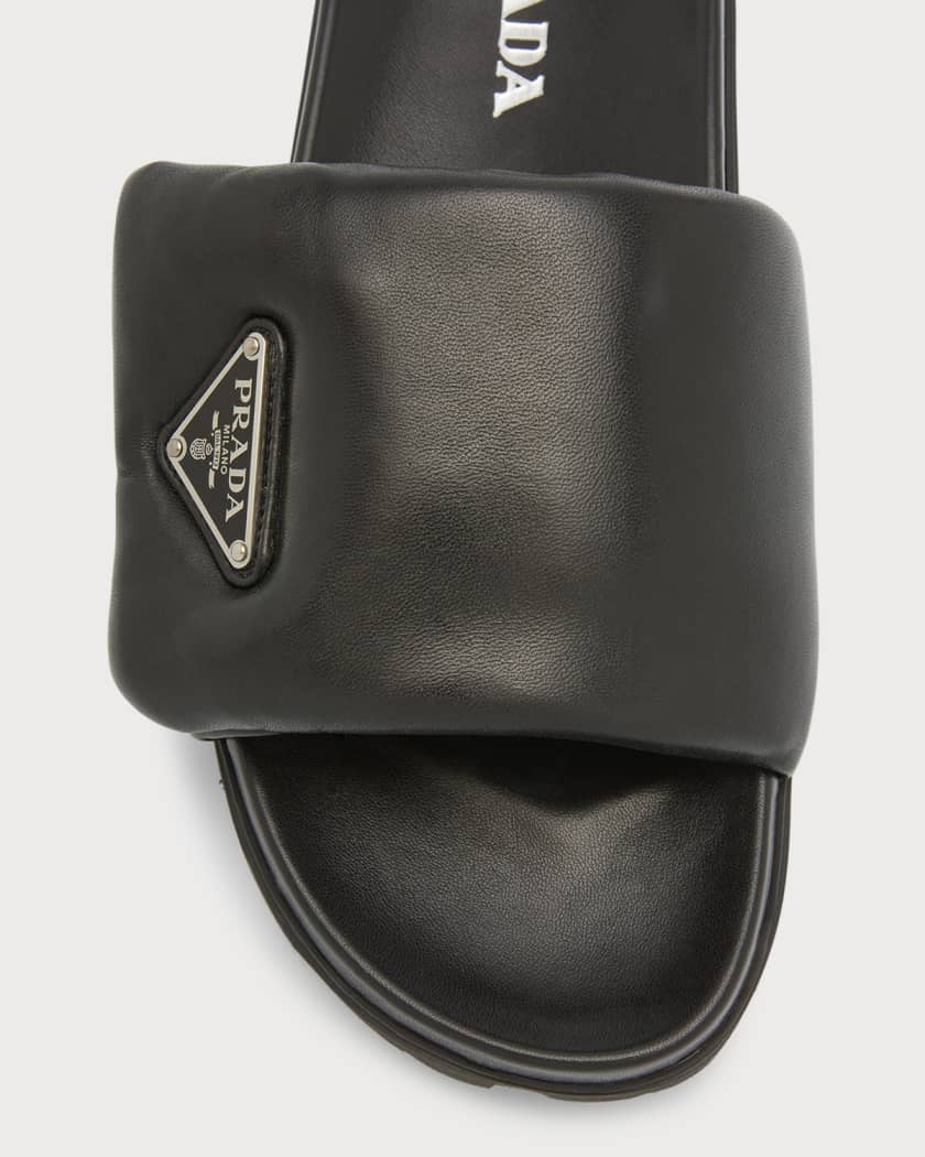Prada Padded Napa Leather Slides | Neiman Marcus