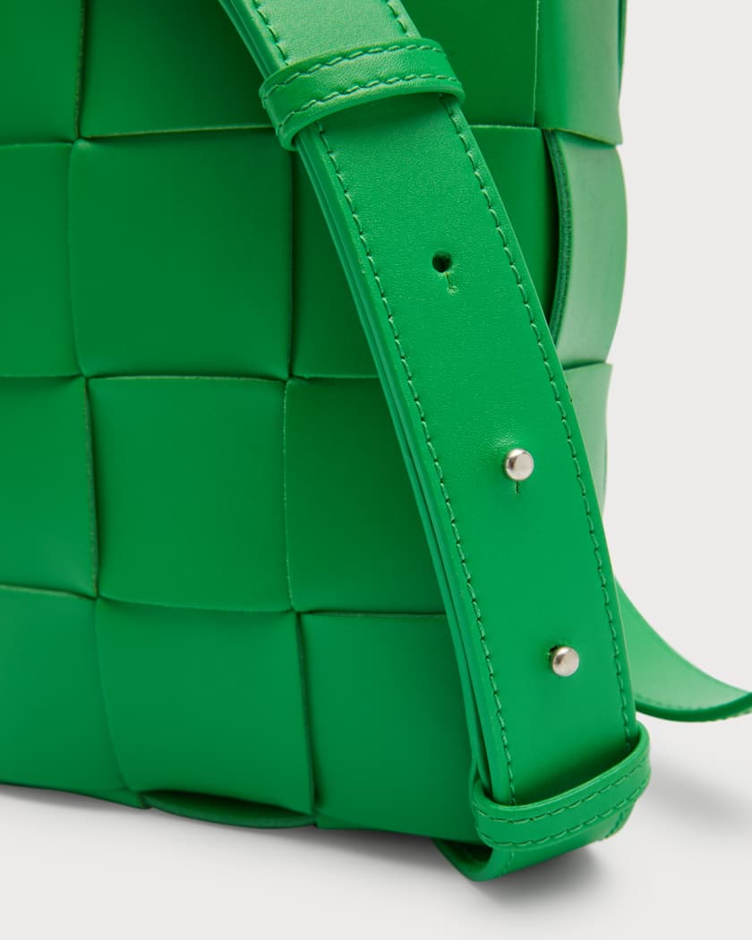 Cassette Small Intreccio Leather Crossbody Bag in Green - Bottega