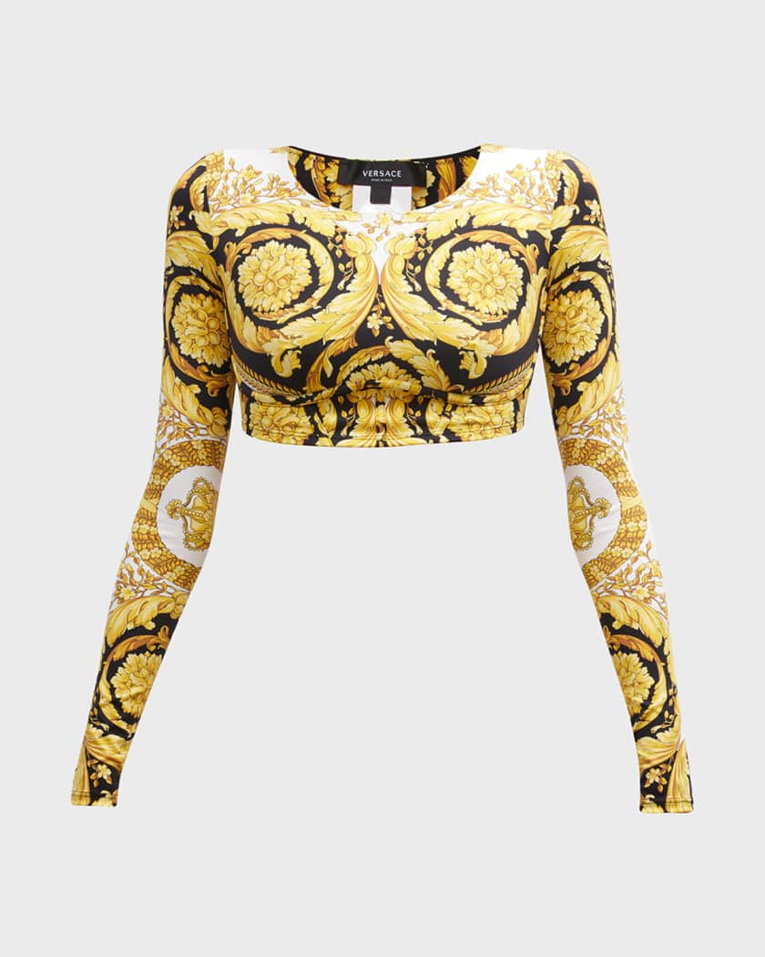 Versace Barocco Long-Sleeve Crop Top