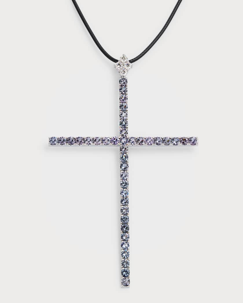 18K White Gold Spinel and Diamond Cross Pendant