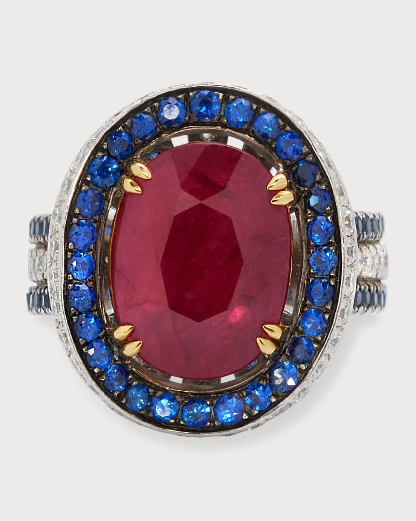 Ruby and blue sapphire ring discount