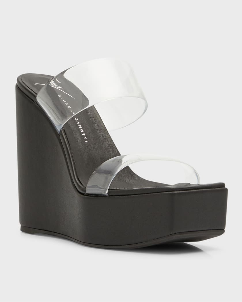 Zanotti Clear Two-Band Wedge Platform Sandals Neiman Marcus