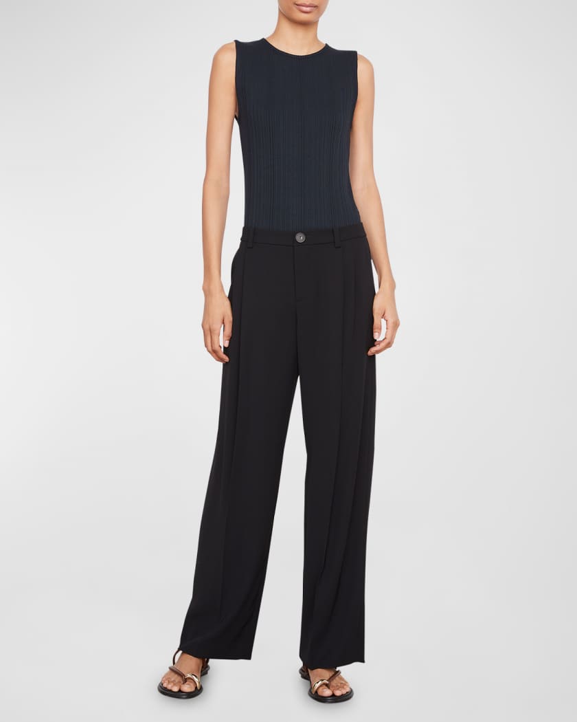 Drop-Waist Pleated Crepe Trousers