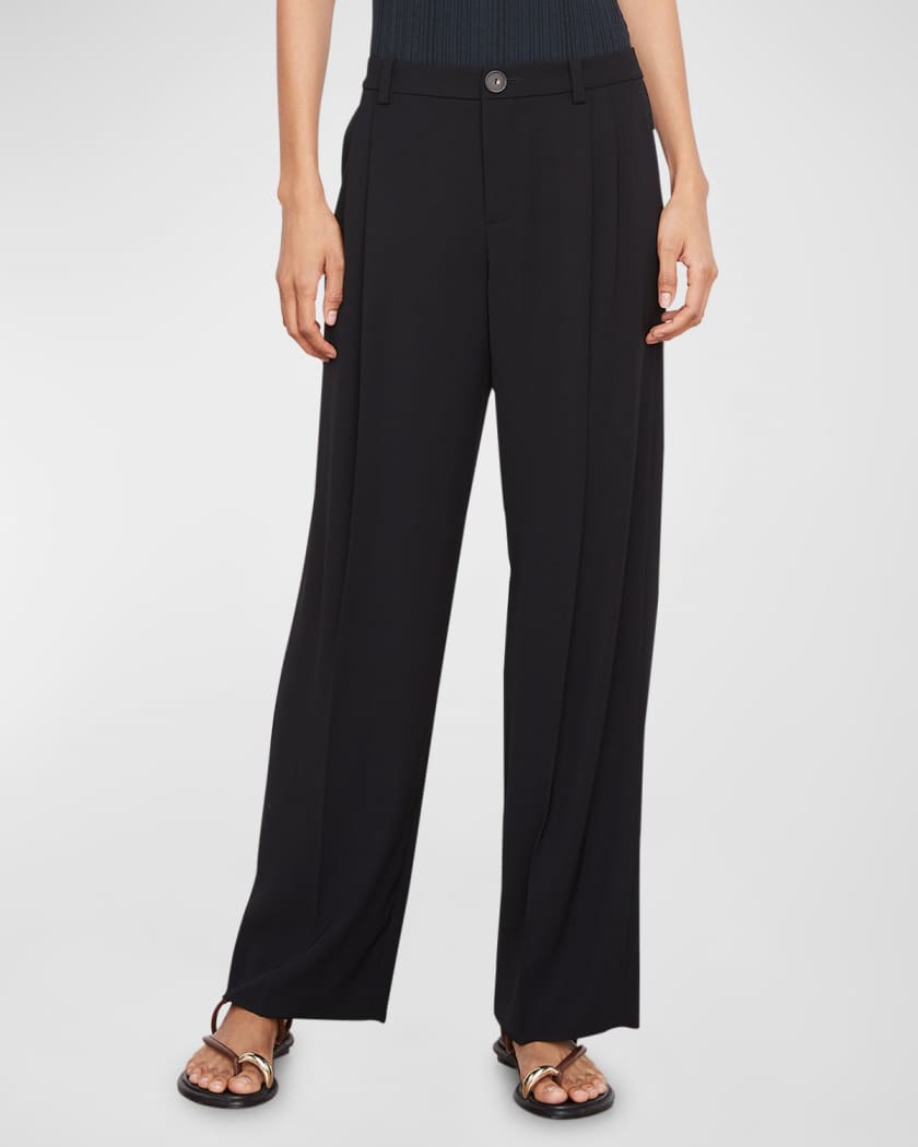 Drop-Waist Pleated Crepe Trousers