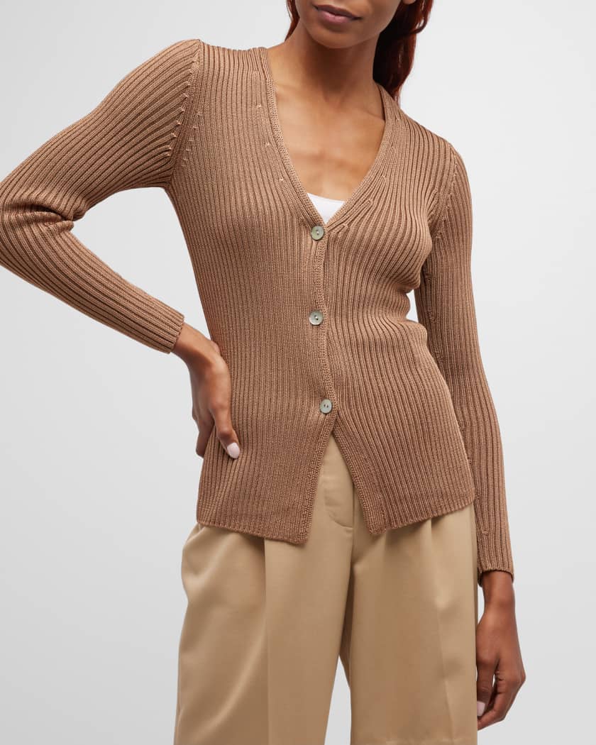 Vince Ribbed Button Front Cutaway Cardigan Neiman Marcus