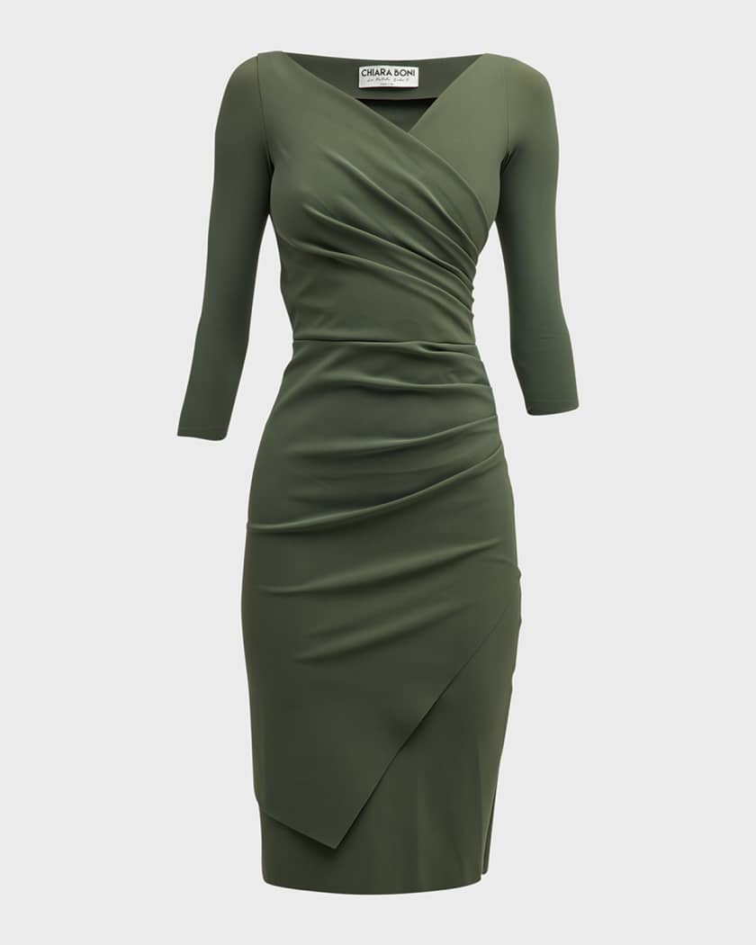 Calantine 3/4-Sleeve Ruched Bodycon Dress