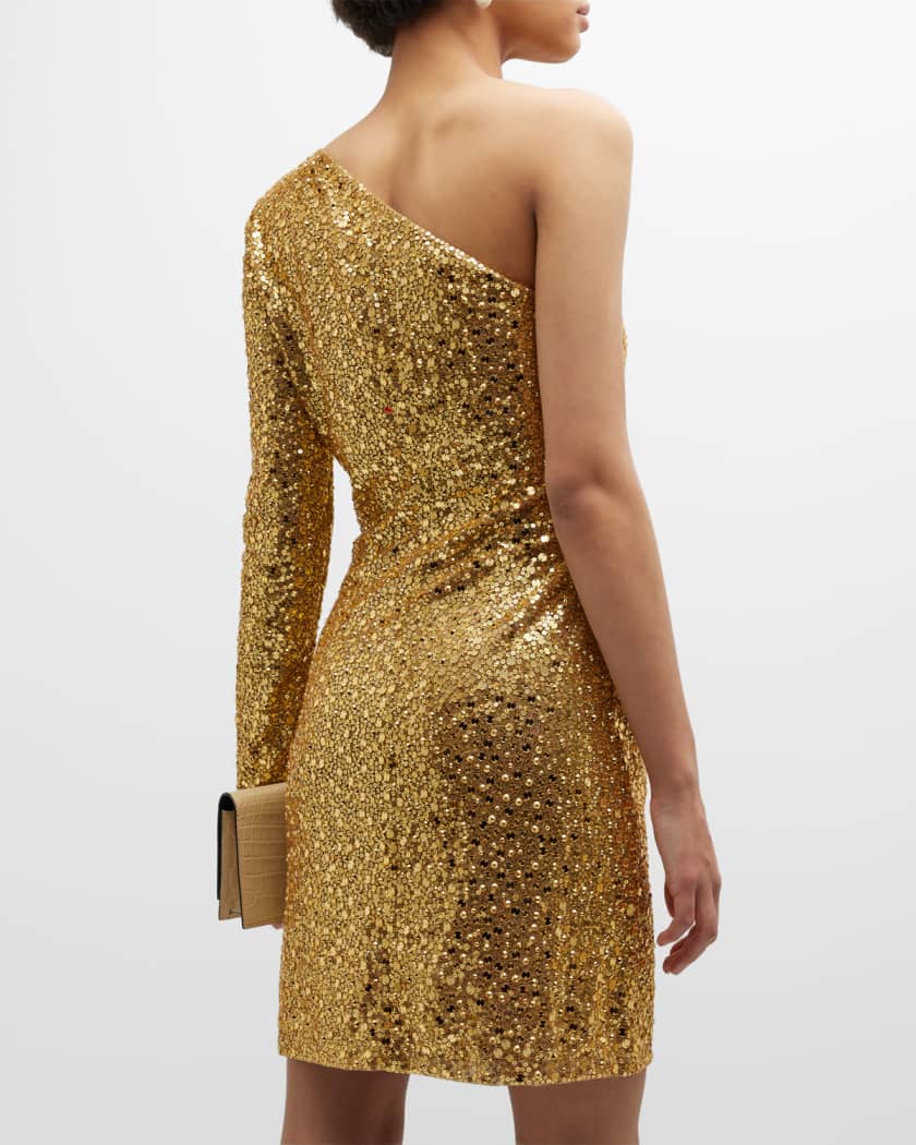 Michael Kors Collection Sequin Embroidered One-Shoulder Long-Sleeve Mini  Dress | Neiman Marcus