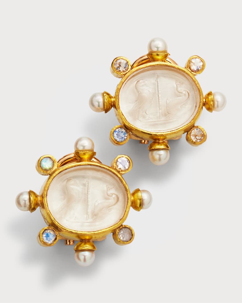 Elizabeth Locke 19K Yellow Gold Eagle and Dolphin Earrings with