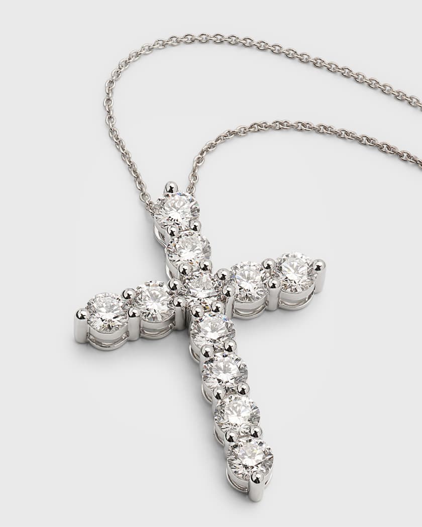Lab Grown Diamond 18K White Gold Round Cross Pendant Necklace, 5.5tcw