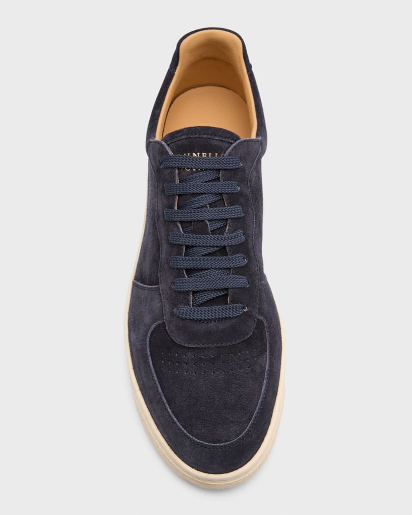 Brunello Cucinelli Brand-embellished Suede Low-top Trainers in Natural for  Men