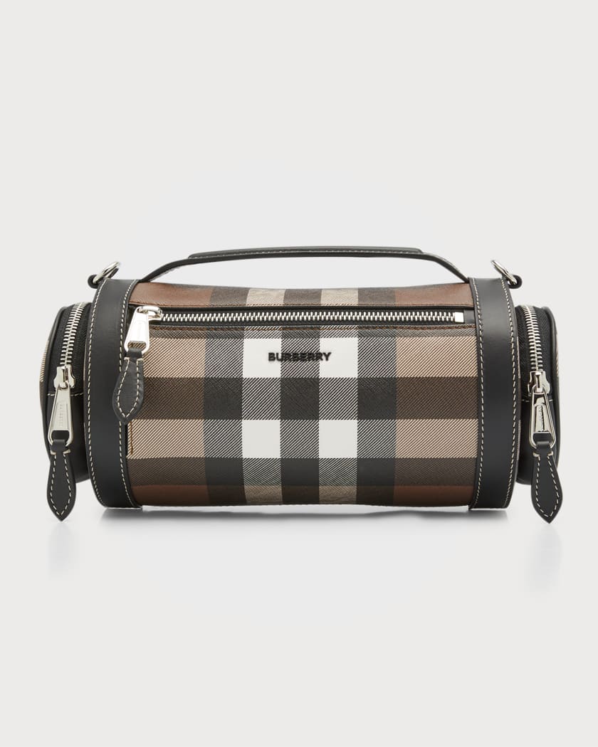 Burberry Men's Check and Leather Crossbody Sound Bag | Neiman Marcus