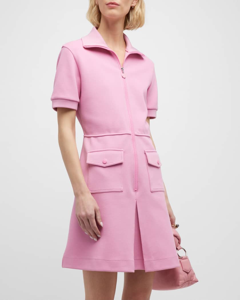 Short Belted Shirt Dress Pink Wool and Silk