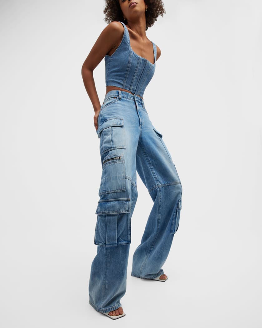 Shop Alice + Olivia Cay Baggy Denim Cargo Pants