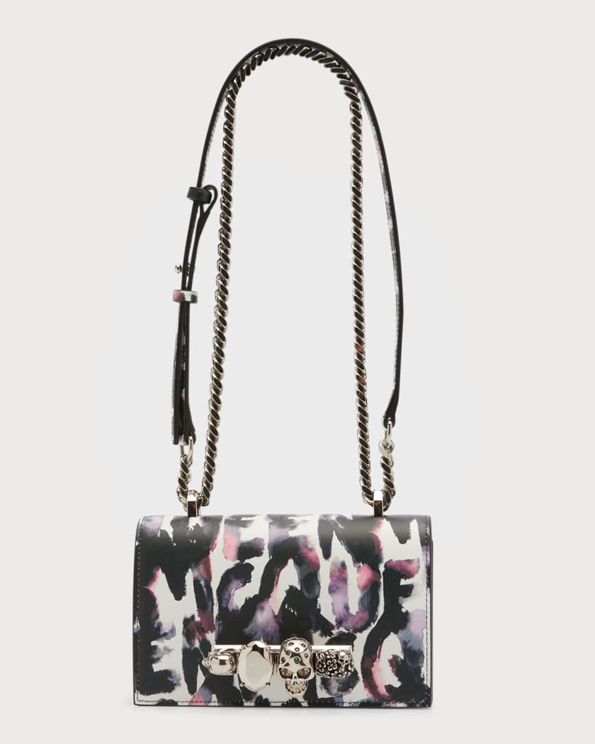 AUTH NWT $990 Alexander McQueen Small SKULL Graffiti Chain Shoulder Bag-  Multi