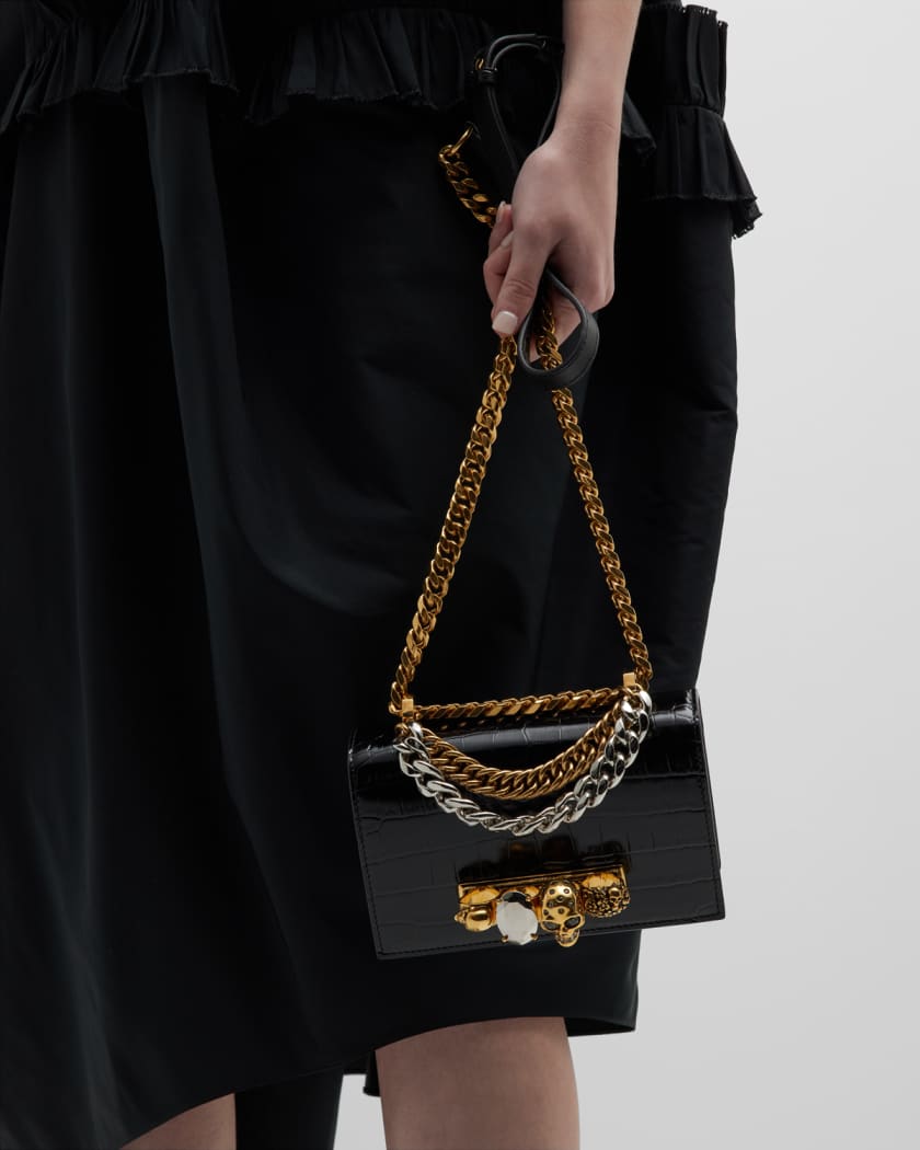 Alexander McQueen Mini Skull Jewel Croc Embossed Crossbody Bag