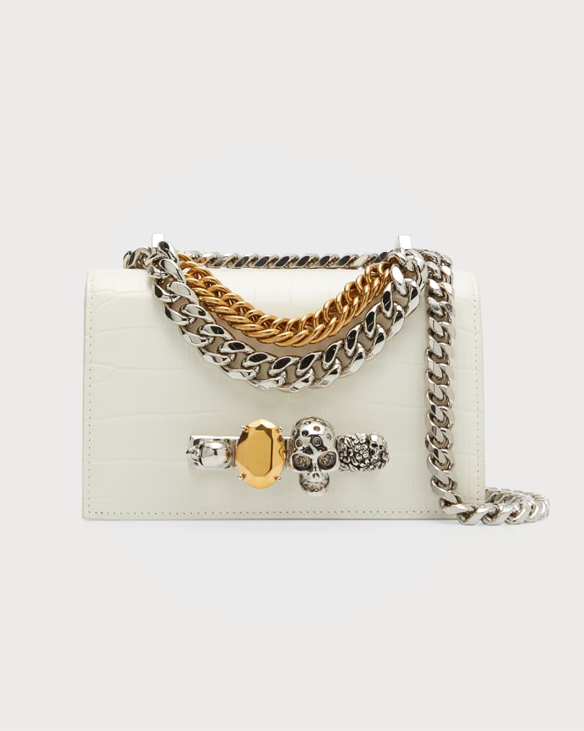 Mini Jewelled Satchel with Chain in Ivory