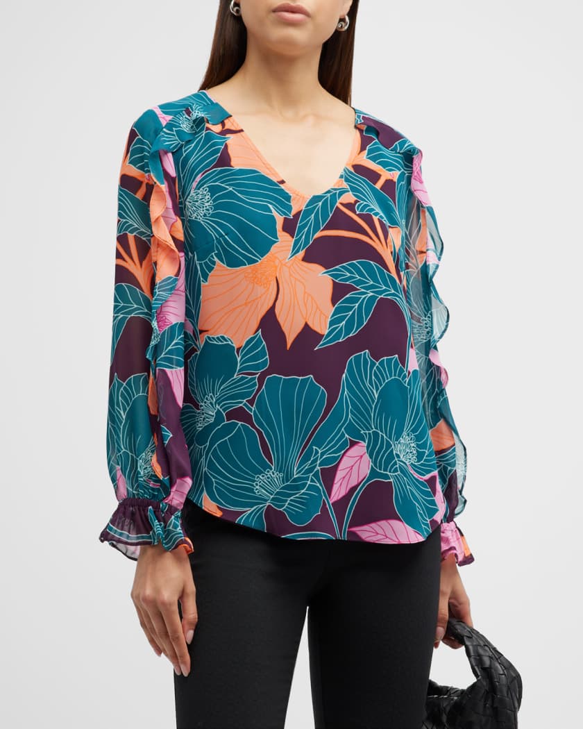 Owl Ruffle-Trim Floral-Print Top