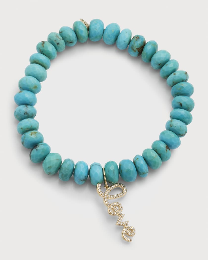 Sydney Evan Turquoise Faceted Rondelle Bracelet With Diamond Love