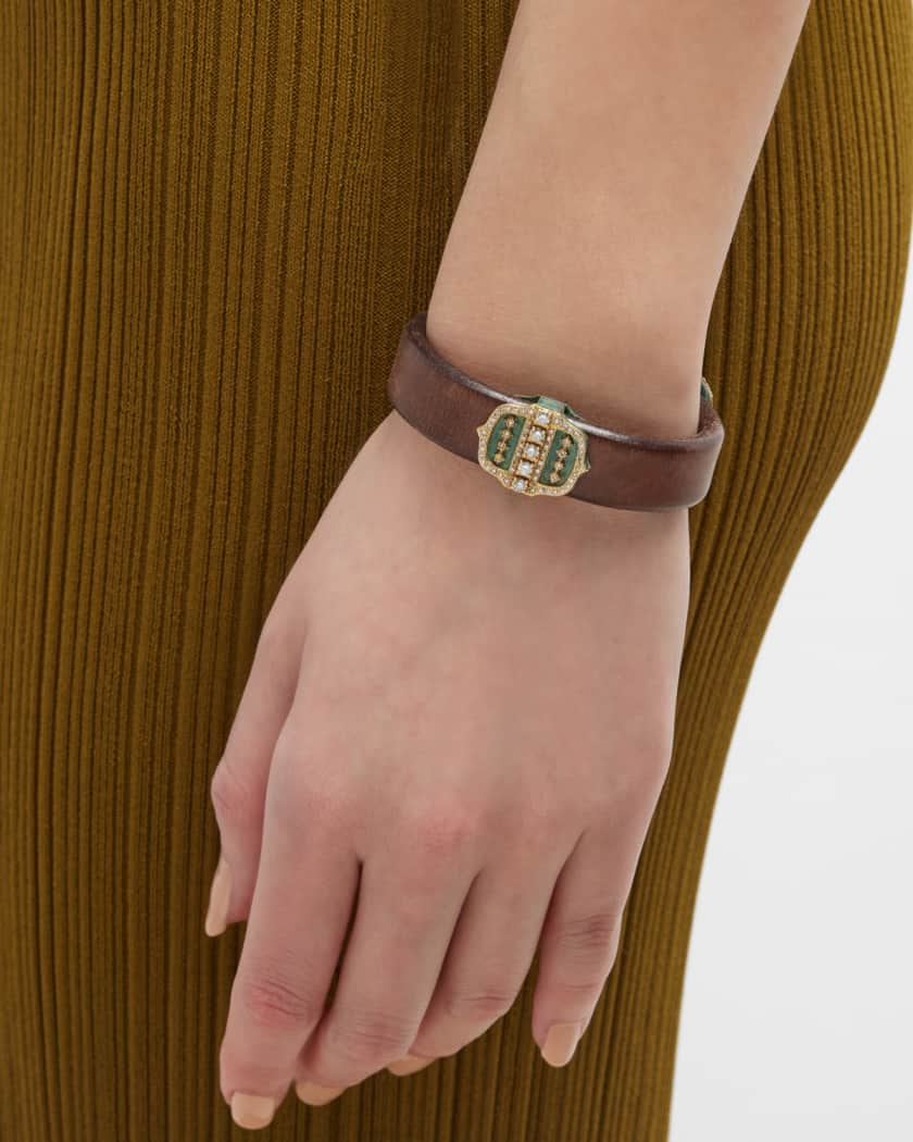 Hermes Kelly Yellow Gold-Plated Brown Leather Bangle - 6 1/4