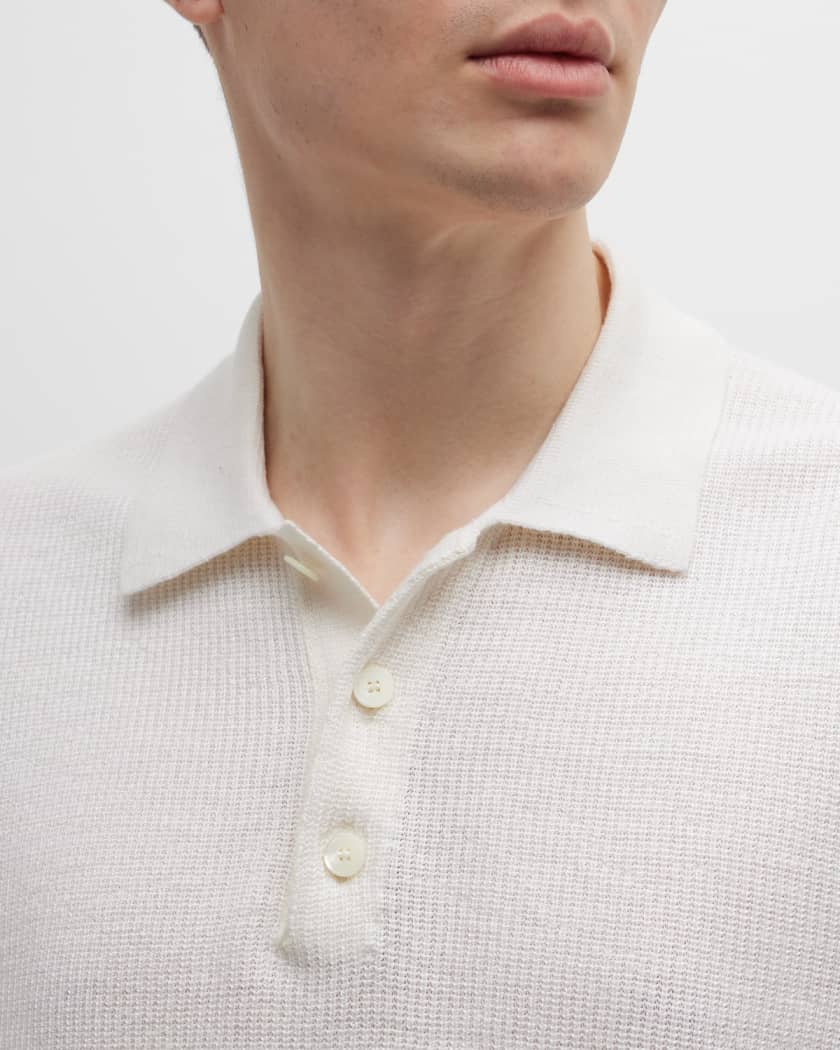ZEGNA Men's Ribbed Knit Polo Shirt