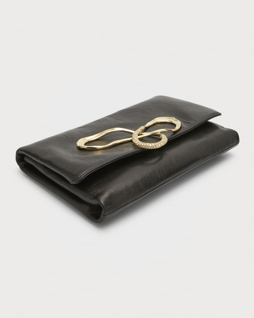 Bottega Veneta Knot Gilded Waxed Clutch black gold clutch price:$1,300
