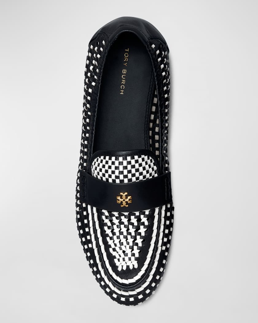 Tory Burch Woven Leather Mini Medallion Loafers | Neiman Marcus