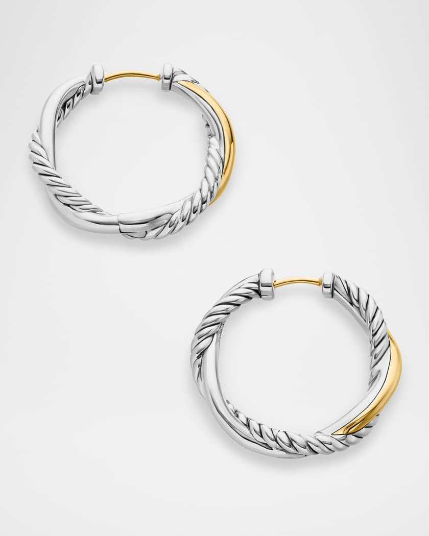 David Yurman Petite Infinity Hoop Earrings in Silver and 14K Gold, 4mm,  0.68L