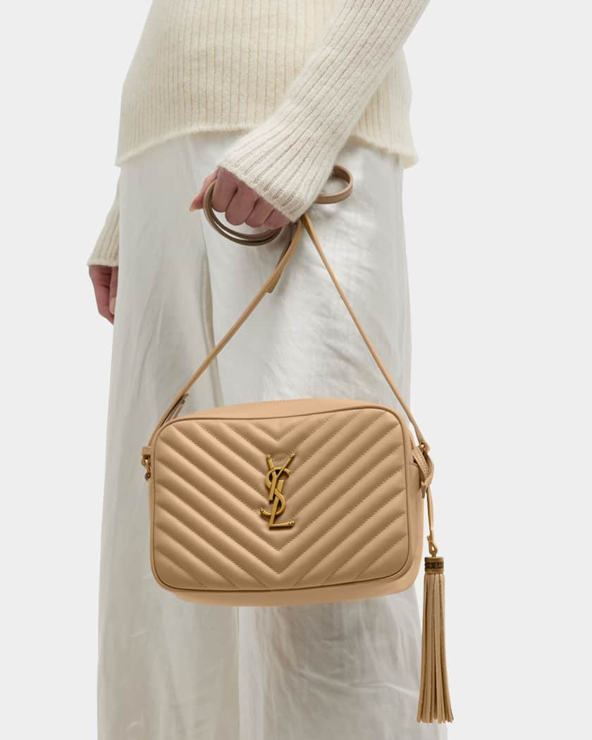 Yves Saint Laurent Pale Pink Chevron Quilted Grained Leather