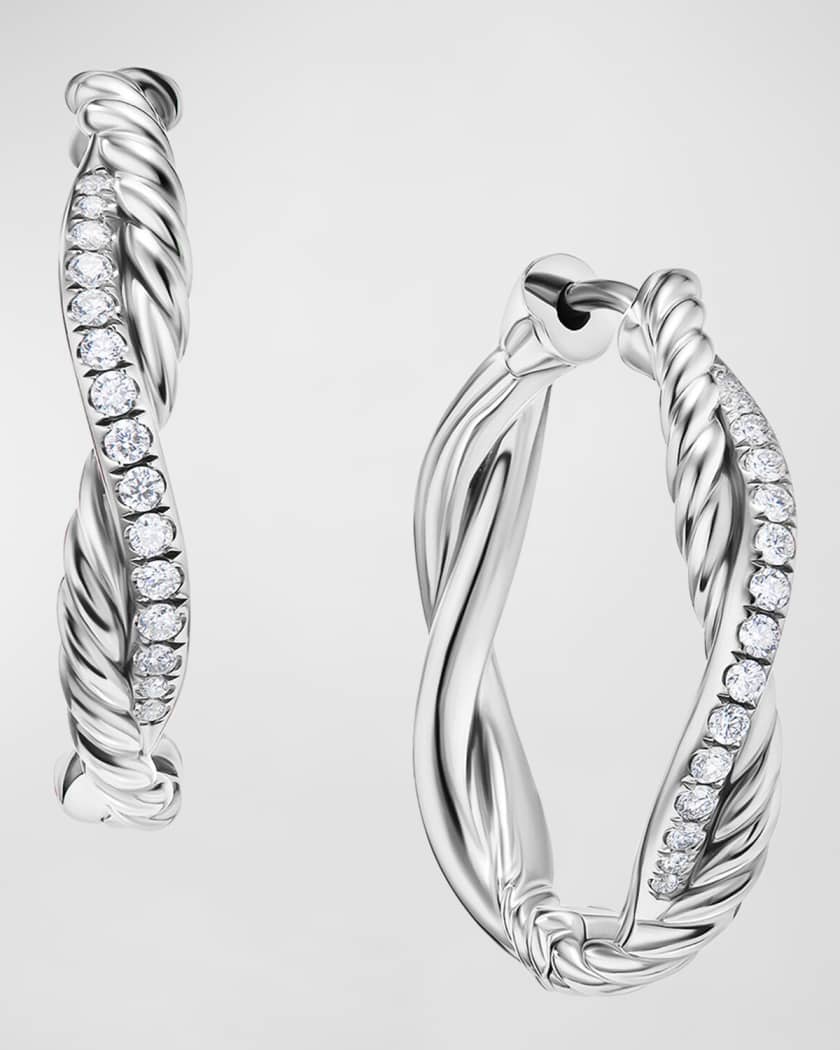 David Yurman Petite Infinity Hoop Earrings in Silver with Diamonds, 4mm,  0.68L