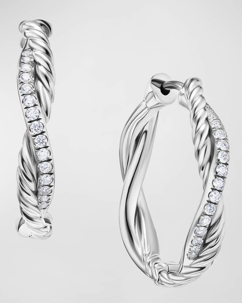 David Yurman Petite Infinity Hoop Earrings in Silver with Diamonds