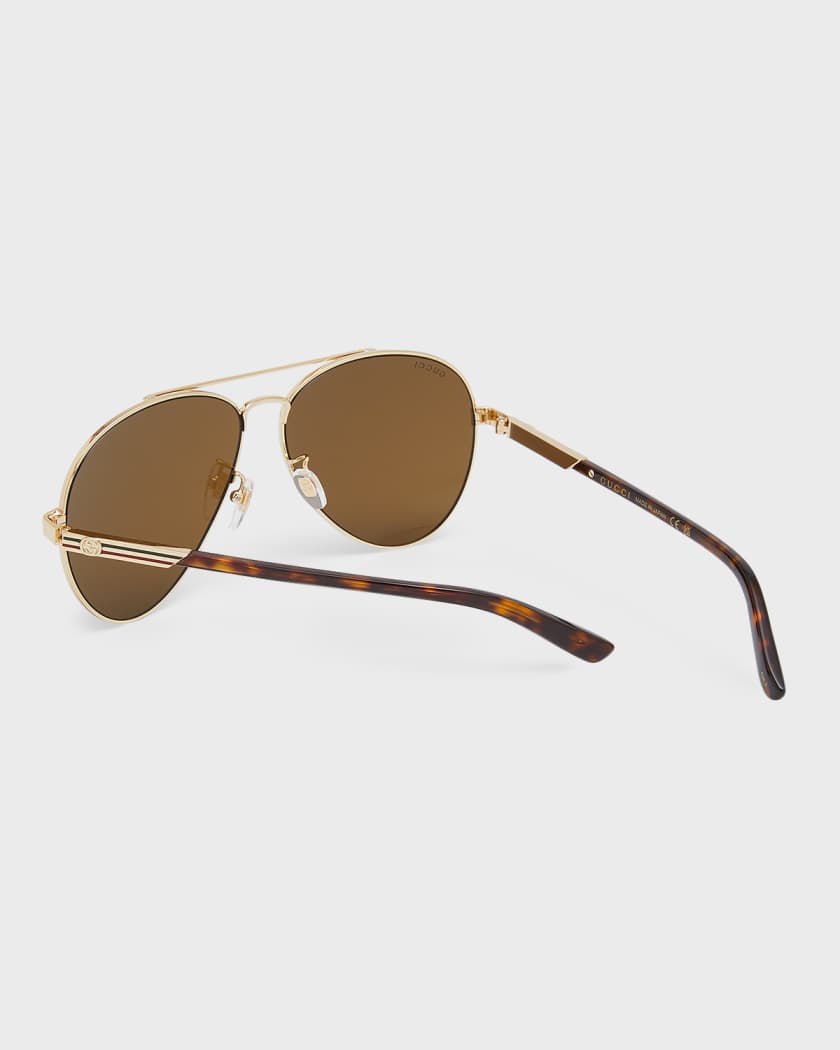 Gucci Men s Stripe Logo Metal Aviator Sunglasses Neiman Marcus