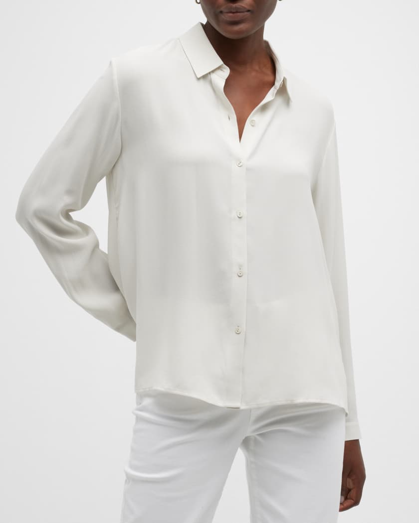 Eileen Fisher Point-Collar Button-Down Silk Shirt | Neiman Marcus