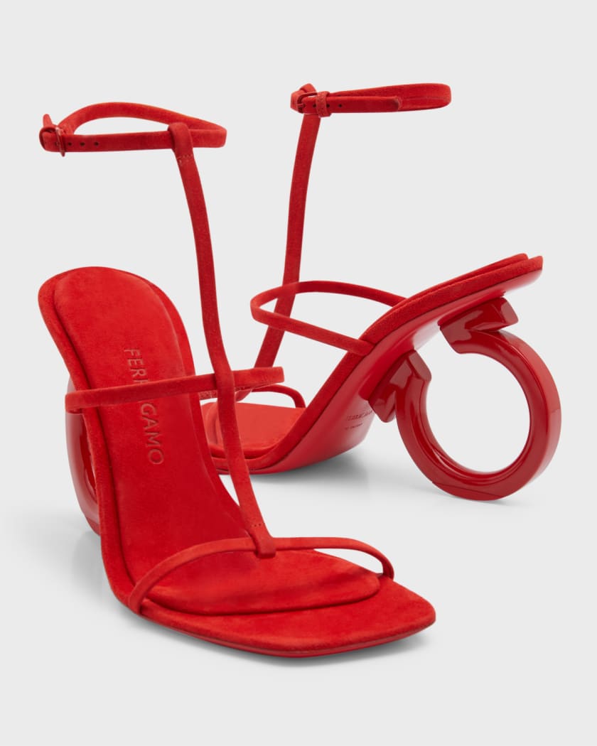 Ferragamo Elina Suede Gancio-Heel Sandals | Neiman Marcus