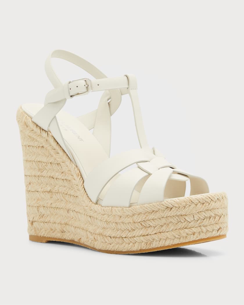 Saint Laurent Tribute Leather T Strap Espadrille Sandals Neiman