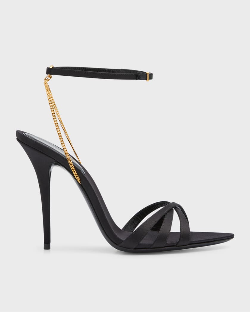 Yves Saint Laurent YSL Black Leather Strappy Open Toe Sandal Heels