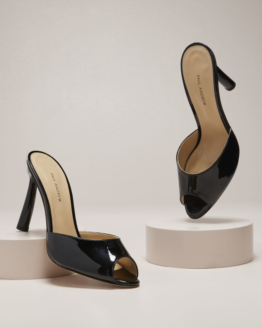 Patent Peep Toe Mule Sandals